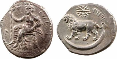 Cilicie Mazaïos, statère, Myriandre, 361-334 av. J.-C. - A/Légende en araméen - Baal...