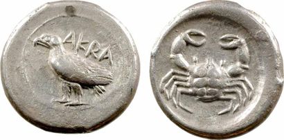 Sicile Didrachme, Agrigente, c.500-495 av. J.-C. - A/AKRA - Aigle debout à gauche;...