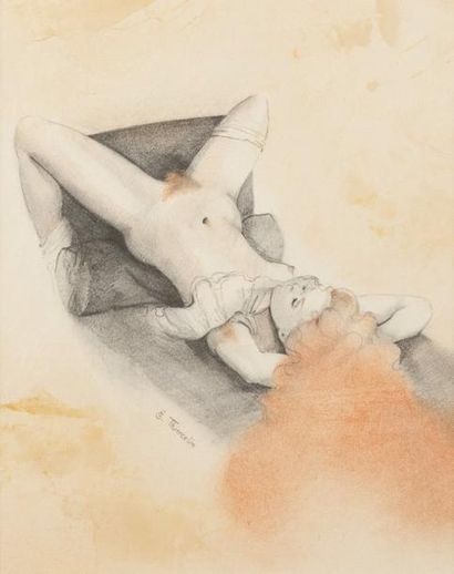 Edith THIERCELIN (née en 1947) Détente érotique Technique mixte, aquarelle et crayon...