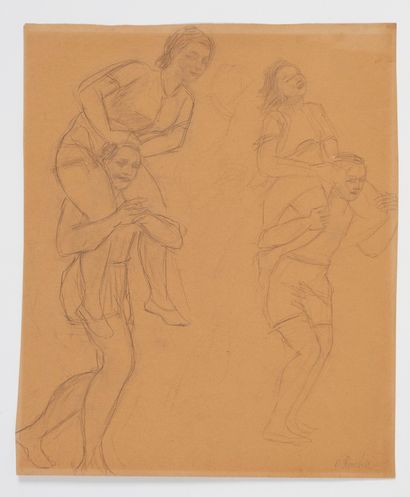  Odilon ROCHE (1868-1947) 
Body study 
Pencil on brown paper, signed lower right....