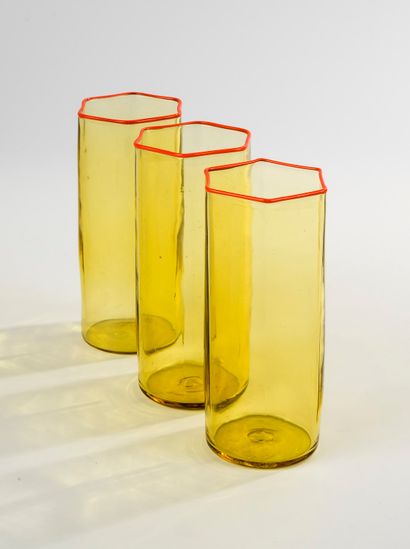 Carlo Scarpa (1906-1978) Ensemble de trois verres à eau Esagonale, modèle crée vers...
