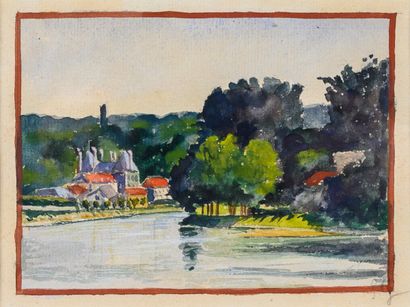  French school around 1900 
Landscapes on the banks of the Seine 
Watercolor (six...