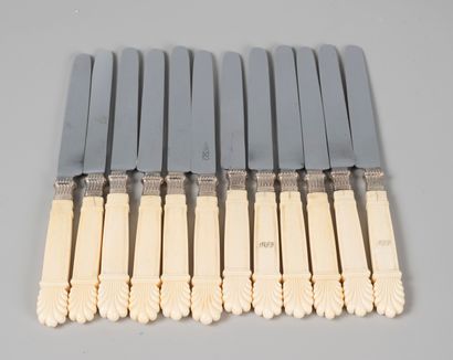 Suite of twelve dessert knives with ivory...