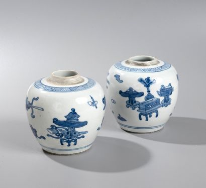 Pair of blue and white porcelain ginger pots.

...
