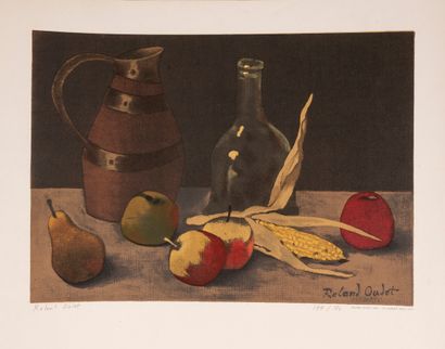  Roland Oudot, nature morte aux fruit et mais, lithographie, signee et numerotée...