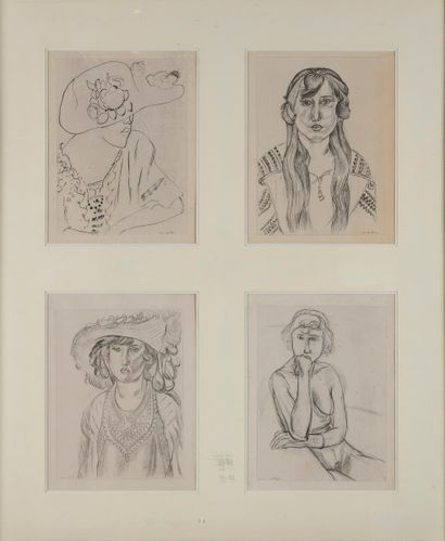 null Matisse quatre portraits de femme. Lithographies dans un mem encadrement