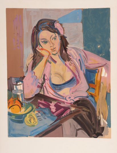 André Planson, pensive woman, lithograph,...