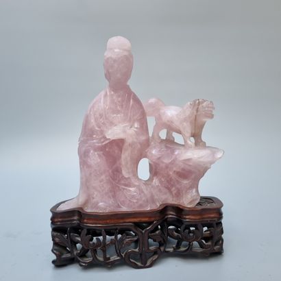 Guanyin and her dog of Fô statuette in pink...