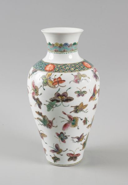 CHINA baluster vase, butterfly decoration....