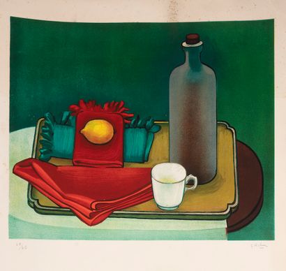 null G.Rohner(1913-2000), plateau à la bouteille lithographie 58/75, 29/75, 28/75,...