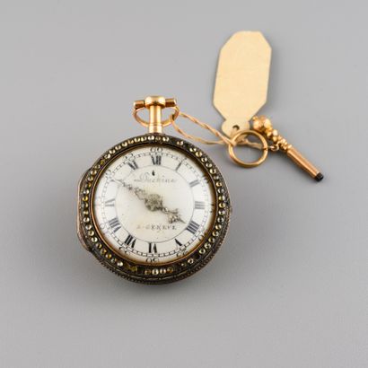 Onion watch in 18K gold, the enamelled dial...