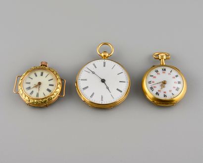  Three collar watches in 18K gold, enameled...