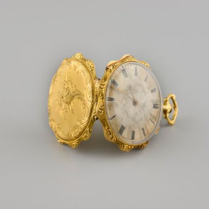 18K gold collar watch, the guilloche dial...