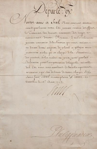 Louis XIV 
Piece signed Louis (secretary),...