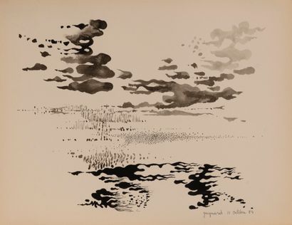  Lot d'œuvres sur papier comprenant 
 
-BOUQUILLON (1923-2013) 
Femme accoudée 
Lithographie...
