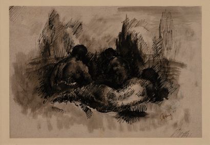  MODERN SCHOOL 
Three Nudes on the Grass 
Ink wash 
Signature lower right, dated...