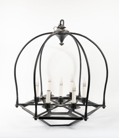 Lantern in black lacquered steel with seven...