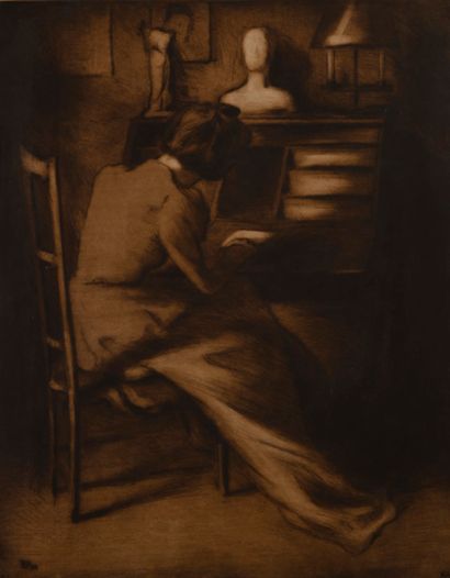  Alfredo MULLER (1869-1939) 
Woman reading 
Signed in the plate 
Etching 
66 x 51...
