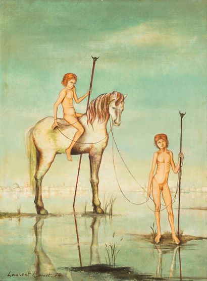 Laurent DONNET (20th century) 
Boys on horseback,...