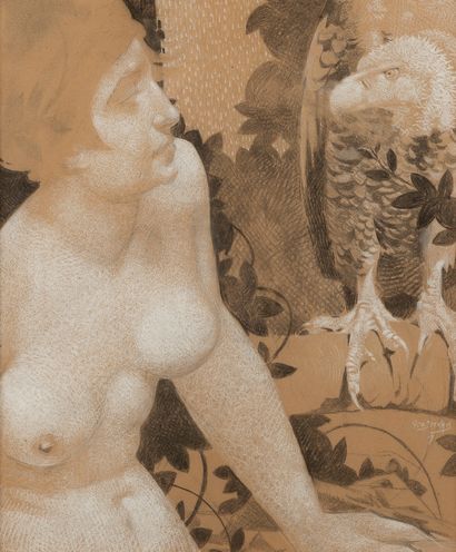 Geo SERVAIS (XIX-XXth) 
Woman and vulture,...