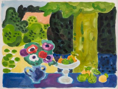 null Guy CHARON (1927-2021)

Vase de fleurs et fruits sur la table du jardin

Aquarelle...