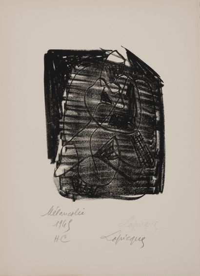  Charles LAPICQUE (1898-1988) 
"L'Angélus" / "La mélancolie" 
Cinq gravures 
38 x...