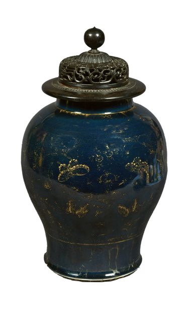  CHINE, Période Qing, XVIIIe siècle 
Paire de potiches à décor en bleu poudré de...