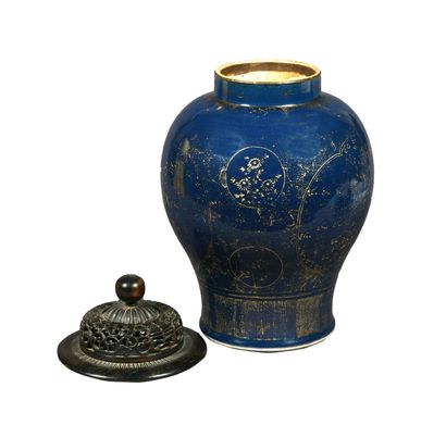  CHINE, Période Qing, XVIIIe siècle 
Paire de potiches à décor en bleu poudré de...