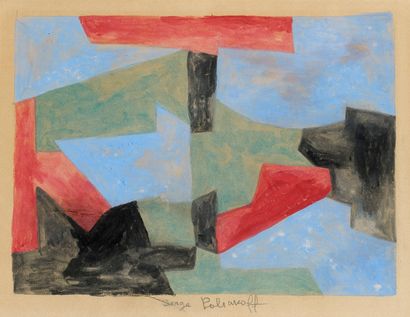  Serge POLIAKOFF (1900-1969) Composition  Gouache. 22 x 29 cm (Déchirure) 