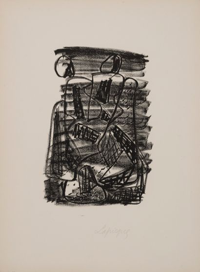  Charles LAPICQUE (1898-1988) 
"L'Angélus" / "La mélancolie" 
Cinq gravures 
38 x...