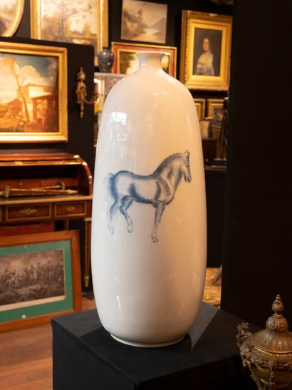 Large porcelain vase decorated with blue...