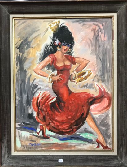  DAVEAU 
Danseuse espagnole 
Gouache et aquarelle 
58 x 42,5 cm