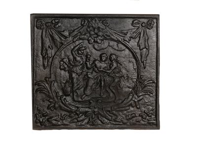  Plaque de cheminée style Louis 14. 
Scène mythologique figurant Hébé faisant boire...