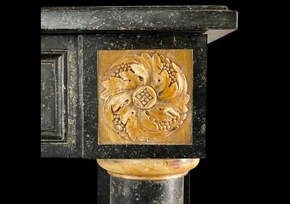  Empire mantel. 
Lintel adorned with a median cartouche with a fruit basket framed...