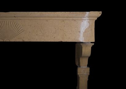  Louis 13 style mantel in yellow Burgundy stone. 
Monolithic lintel with crossettes...