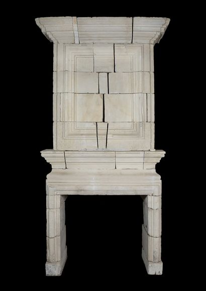  Louis 13 mantel. 
With double cornice, the trumeau adorned with a molded frame topped...