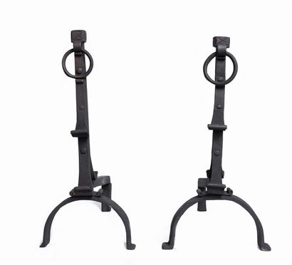  Pair of Louis 14 andirons. 
18th century. 
Wrought iron. 
Height 63 cm - Width 31...
