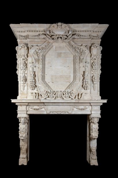 Louis 13 mantel. 
Exceptional limestone mantel...