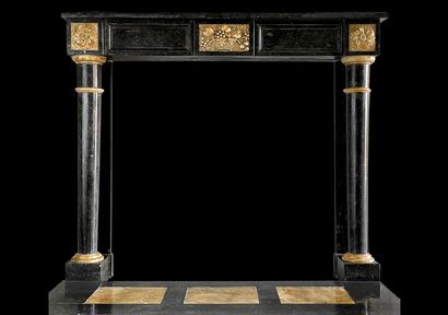  Empire mantel. 
Lintel adorned with a median cartouche with a fruit basket framed...