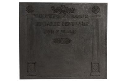  Plaque de cheminée Second Empire. 
Inscription : Quinternet Louis et Barbe Bertrand...