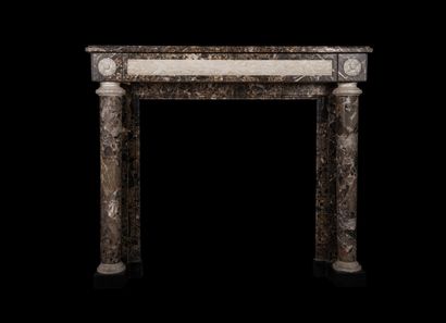  Louis 16 style mantel. 
The sculpted lintel inlaid with white marble is animated...