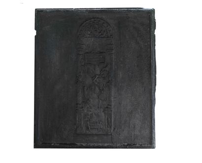  Plaque de cheminée Renaissance. 
Scène biblique. Haut. 100 cm - Larg. 88 cm - Ep....