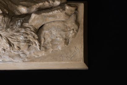  Putto and faun. 
Sculpture with the image of a Bacchanalian scene illustrated by...