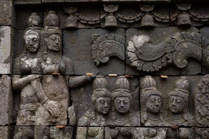  Indonesian pediment. Important pediment illustrating in the center a Lokapala, one...