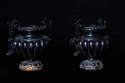  Paire de coupes Chambord. 
Le corps du vase à décor de godrons, anses à enroulements....