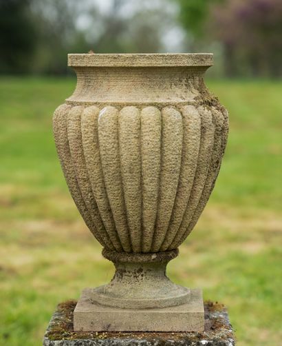  Pair of vases Charles 10 style. 
The body with decoration of godrons, on pedestal....