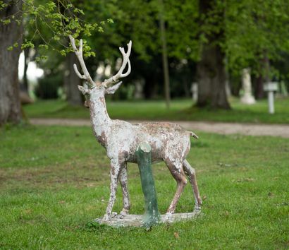  Stag listening. 
Represented standing with a fixed gaze slightly in profile. 
Terrace...