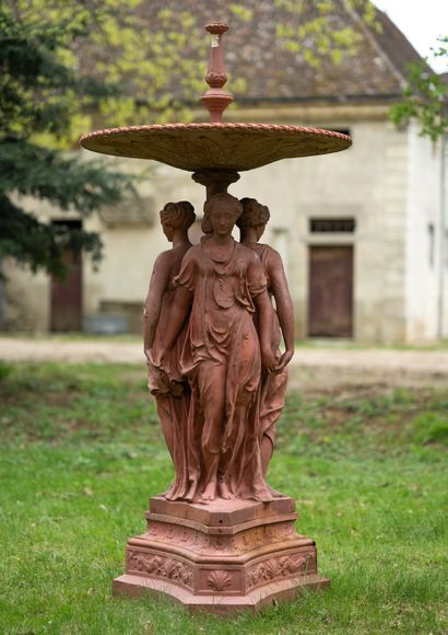  Fountain in Renaissance style. 
The Three Graces, after Germain PILON (1528 - 1590)....