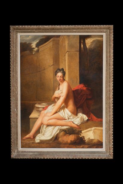  "The exit of the Bath" 
Oil on canvas. 
End of 19th century. 
Height 116 cm - Width...