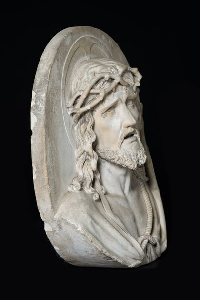  The Christ. 
High relief with the image of Jesus. He is wearing his crown of thorns,...